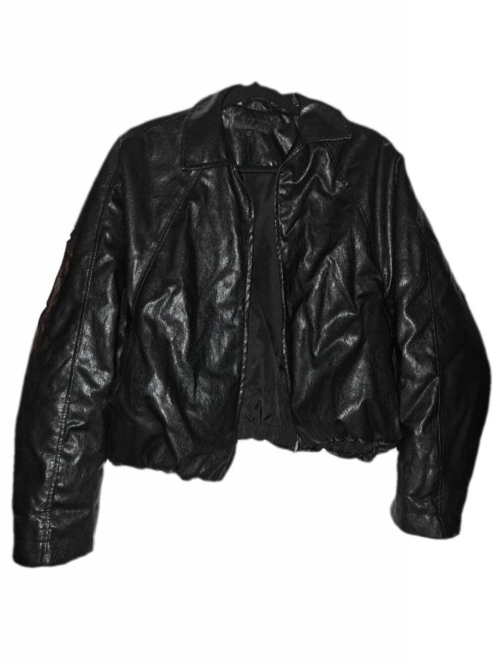Zara Black Leather Bomber Jacket